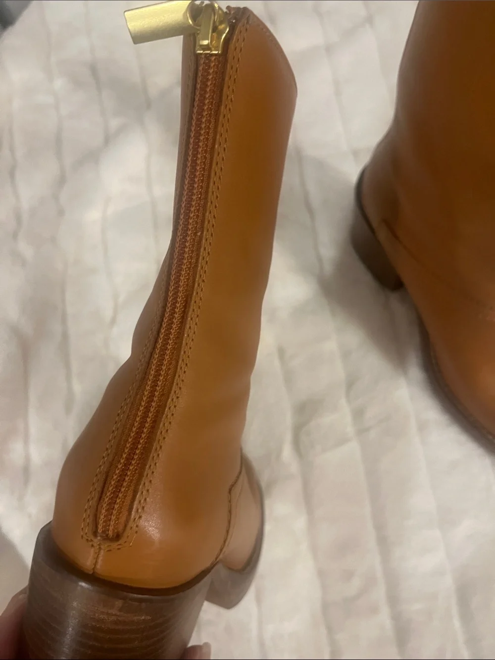 Free People Cognac Leather Lace-Up Mid-Calf Boots